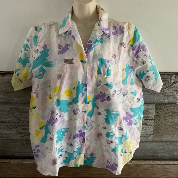 Vintage Bon Magique 80’s abstract floral print blouse size (42) L/XL - Picture 1 of 4